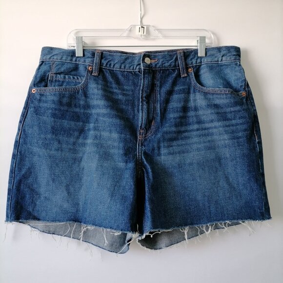 Old Navy Womens Denim Blue High Rise Flat Front Frayed Hem Bermuda Short Size 16 - Picture 1 of 7